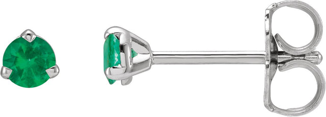 14K Gold Natural Emerald Round 3-Prong Claw Cocktail-Style Stud Earrings - White Gold