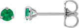 Platinum Natural Emerald Round 3-Prong Claw Cocktail-Style Stud Earrings