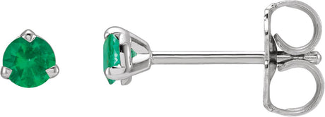 Platinum Natural Emerald Round 3-Prong Claw Cocktail-Style Stud Earrings