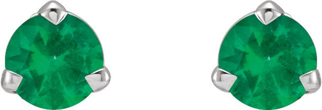 Platinum Natural Emerald Round 3-Prong Claw Cocktail-Style Stud Earrings - view 2