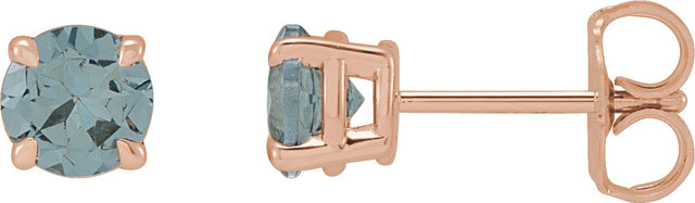 14K Gold Natural Gray Spinel Round 4-Prong Claw Stud Earrings - Rose Gold
