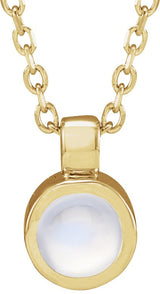 14K Gold Round Natural Rainbow Moonstone Bezel-Set Necklace or Pendant - Yellow Gold