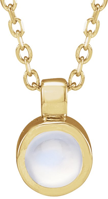 14K Gold Round Natural Rainbow Moonstone Bezel-Set Necklace or Pendant - Yellow Gold
