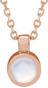 14K Gold Round Natural Rainbow Moonstone Bezel-Set Necklace or Pendant - Rose Gold