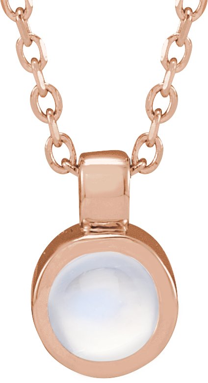 14K Gold Round Natural Rainbow Moonstone Bezel-Set Necklace or Pendant - Rose Gold