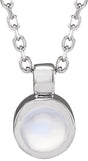 Platinum Round Natural Rainbow Moonstone Bezel-Set Necklace or Pendant