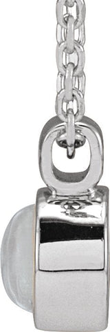 14K Gold Round Natural Rainbow Moonstone Bezel-Set Necklace or Pendant - White Gold - view 2