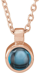 14K Gold Round Natural London Blue Topaz Bezel-Set Necklace or Pendant - Rose Gold