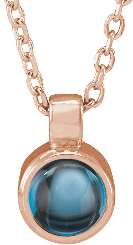 14K Gold Round Natural London Blue Topaz Bezel-Set Necklace or Pendant - Rose Gold