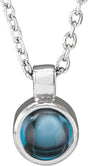 14K Gold Round Natural London Blue Topaz Bezel-Set Necklace or Pendant - White Gold