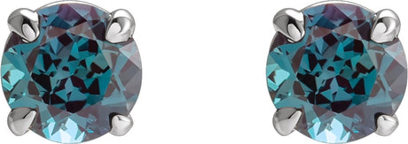 Platinum Lab-Grown Alexandrite Round 4-Prong Claw Stud Earrings - view 2