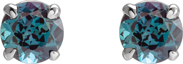 Platinum Lab-Grown Alexandrite Round 4-Prong Claw Stud Earrings - view 2