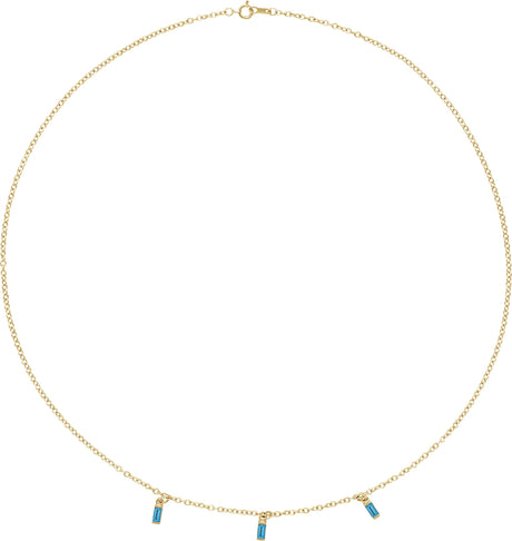 14K Gold Straight Baguette Natural Swiss Blue Topaz Articulated Baguette Necklace - Yellow Gold