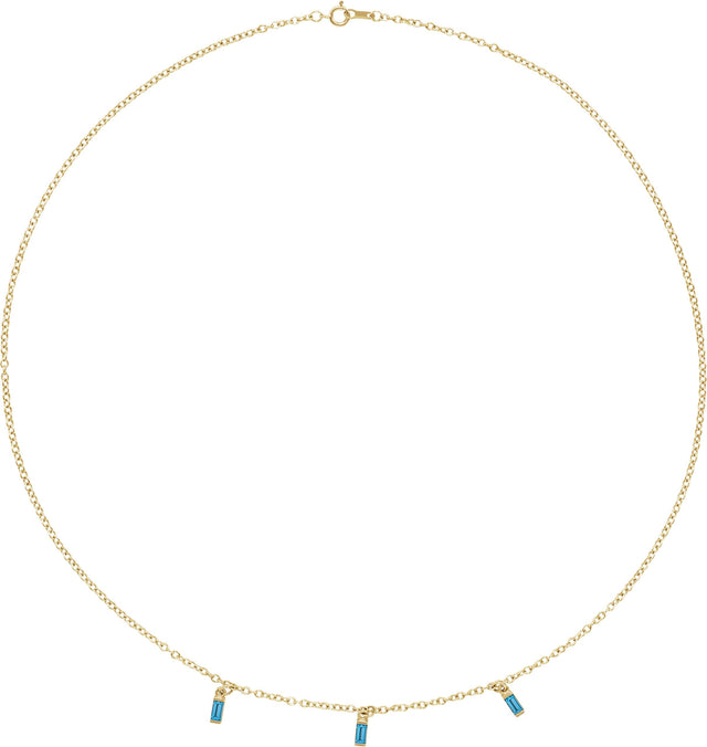 14K Gold Straight Baguette Natural Swiss Blue Topaz Articulated Baguette Necklace - Yellow Gold