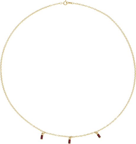 14K Gold Straight Baguette Natural Mozambique Garnet Articulated Baguette Necklace - Yellow Gold