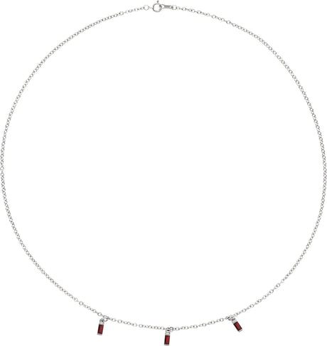 14K Gold Straight Baguette Natural Mozambique Garnet Articulated Baguette Necklace - White Gold