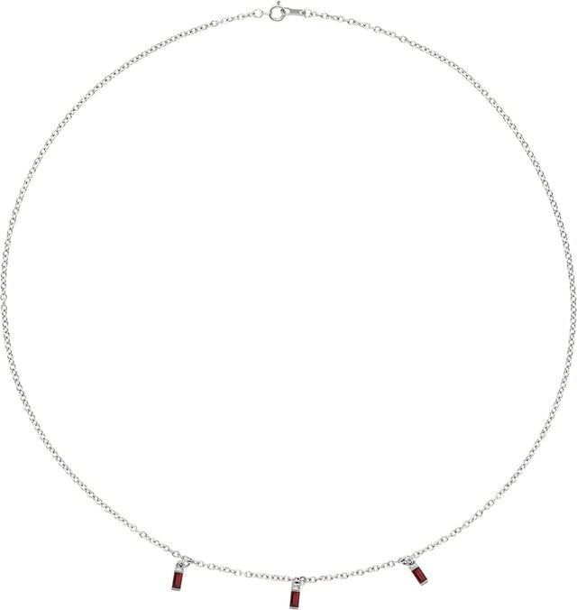 Platinum Straight Baguette Natural Mozambique Garnet Articulated Baguette Necklace