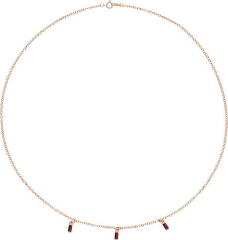 14K Gold Straight Baguette Natural Mozambique Garnet Articulated Baguette Necklace - Rose Gold