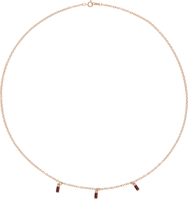 14K Gold Straight Baguette Natural Mozambique Garnet Articulated Baguette Necklace - Rose Gold