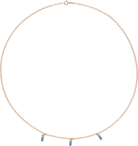 14K Gold Straight Baguette Natural Swiss Blue Topaz Articulated Baguette Necklace - Rose Gold