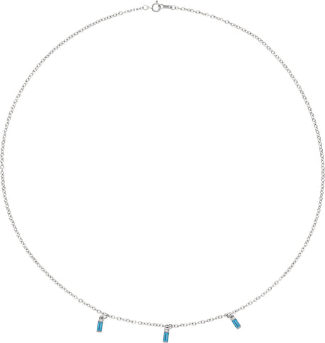 Platinum Straight Baguette Natural Swiss Blue Topaz Articulated Baguette Necklace
