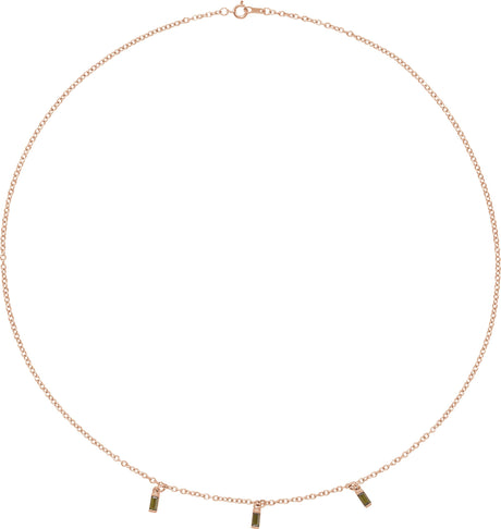 14K Gold Straight Baguette Natural Green Tourmaline Articulated Baguette Necklace - Rose Gold