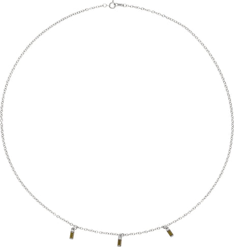 14K Gold Straight Baguette Natural Green Tourmaline Articulated Baguette Necklace - White Gold