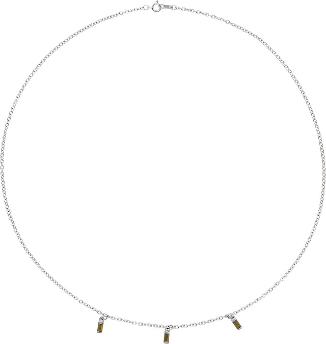 14K Gold Straight Baguette Natural Green Tourmaline Articulated Baguette Necklace - White Gold