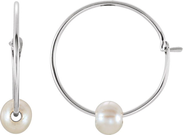 14K Gold Cultured White Freshwater Pearl Youth Pearl Huggie Earrings - White Gold