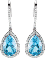 14K Gold Pear Natural Swiss Blue Topaz & Natural Diamond Halo-Style Earrings - view 2