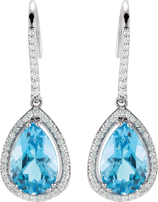 14K Gold Pear Natural Swiss Blue Topaz & Natural Diamond Halo-Style Earrings - view 2