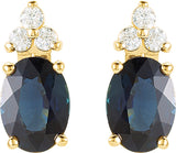 14K Gold Natural Blue Sapphire & Natural Diamond Oval 4-Prong Accented Earrings - view 2