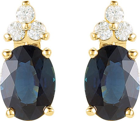 14K Gold Natural Blue Sapphire & Natural Diamond Oval 4-Prong Accented Earrings - view 2