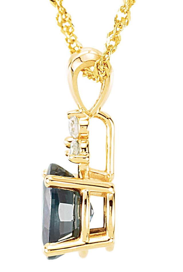 14K Gold Oval Natural Blue Sapphire & Natural Diamond Accented Necklace - view 2