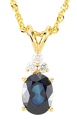 14K Gold Oval Natural Blue Sapphire & Natural Diamond Accented Necklace