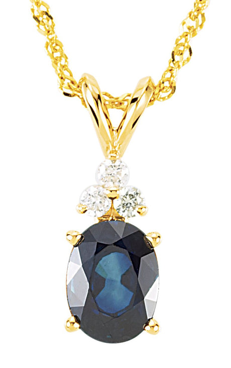 14K Gold Oval Natural Blue Sapphire & Natural Diamond Accented Necklace