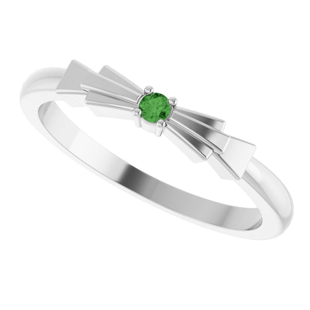 14K Gold Round Natural Green Tourmaline Stackable Ring - White Gold - view 5