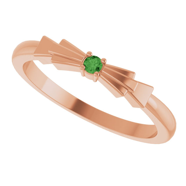 14K Gold Round Natural Green Tourmaline Stackable Ring - Rose Gold - view 5