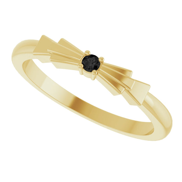 14K Gold Round Natural Black Onyx Stackable Ring - Yellow Gold - view 5