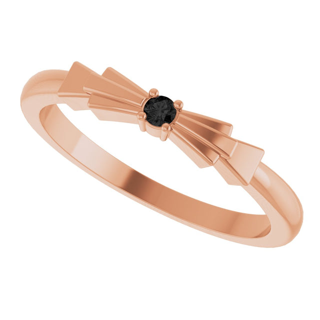 14K Gold Round Natural Black Onyx Stackable Ring - Rose Gold - view 5