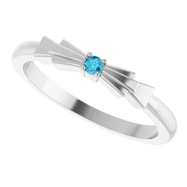14K Gold Round Natural Blue Zircon Stackable Ring – 2mm Stones - White Gold - view 5