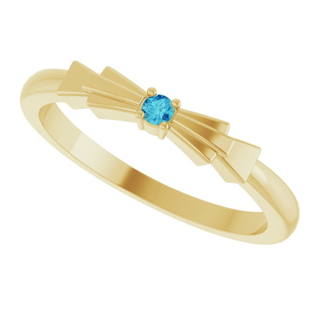 14K Gold Round Natural Blue Zircon Stackable Ring – 2mm Stones - Yellow Gold - view 5