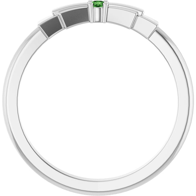Platinum Round Natural Green Tourmaline Stackable Ring - view 2