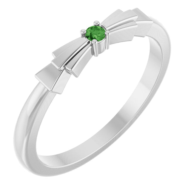 14K Gold Round Natural Green Tourmaline Stackable Ring - White Gold