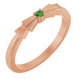 14K Gold Round Natural Green Tourmaline Stackable Ring - Rose Gold
