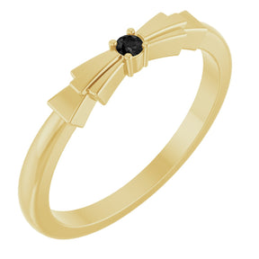 14K Gold Round Natural Black Onyx Stackable Ring - Yellow Gold