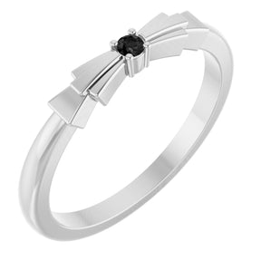 Platinum Round Natural Black Onyx Stackable Ring