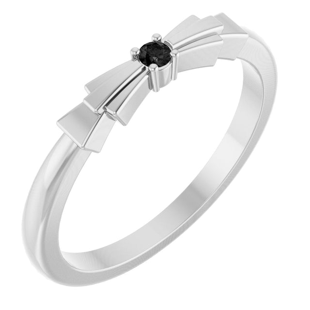14K Gold Round Natural Black Onyx Stackable Ring - White Gold