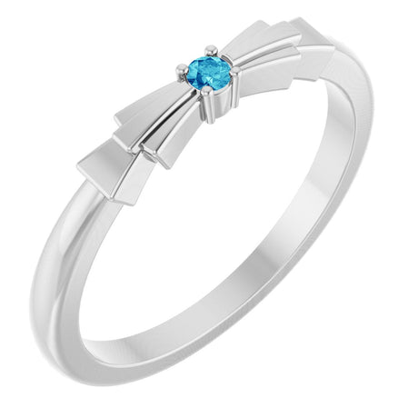 Platinum Round Natural Blue Zircon Stackable Ring – 2mm Stones
