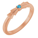 14K Gold Round Natural Blue Zircon Stackable Ring – 2mm Stones - Rose Gold